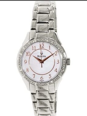 Bulova Women's Silver Crystal Accent Bracelet Watch - MOP face